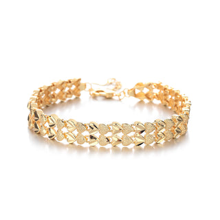 18K Gold Diamond Cut Two Row Heart Bracelet