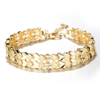 18K Gold Diamond Cut Two Row Heart Bracelet
