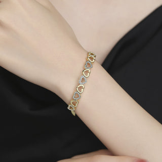14K Gold Hearts Bangle Adjustable Bracelet with crystals from Swarovski