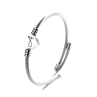 Twisted Steel Heart Cable Initial Bracelet