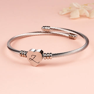 Twisted Steel Heart Cable Initial Bracelet