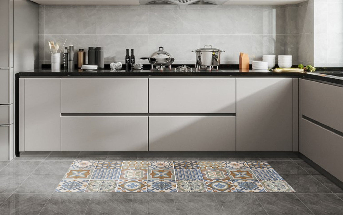 Brown Tile 19.6 in. x 55 in. Anti-Fatigue Kitchen Runner Mat