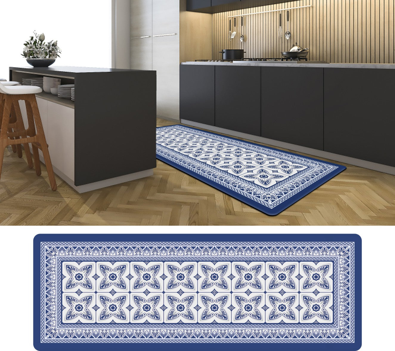 19.6 in. x 55 in. Anti-Fatigue Kitchen Runner Mat (Blue Geo)
