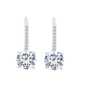 14K Gold Studded Crystal Leverback Earring