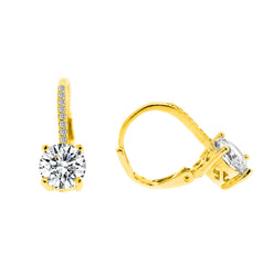 14K Gold Studded Crystal Leverback Earring