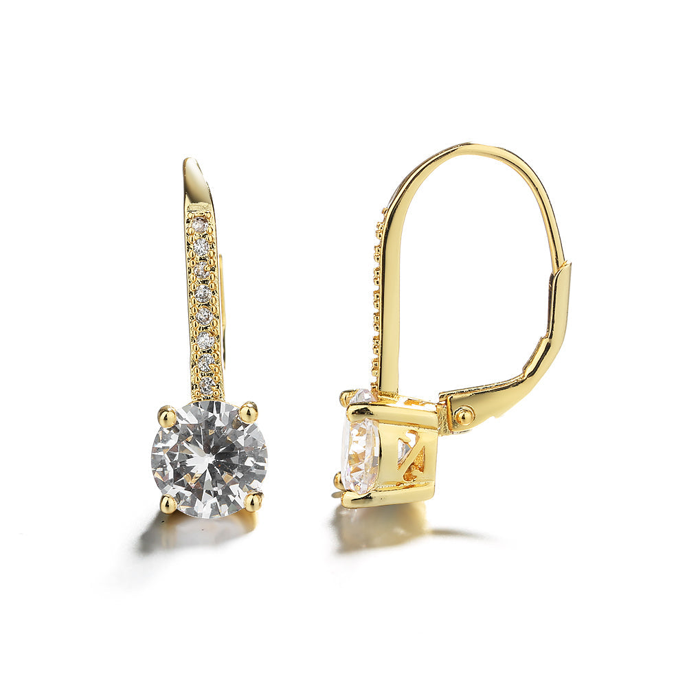 14K Gold Studded Crystal Leverback Earring