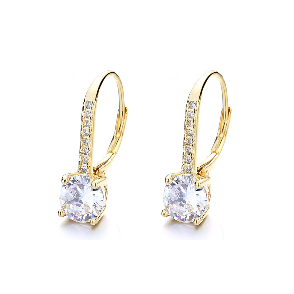 14K Gold Studded Crystal Leverback Earring