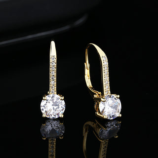14K Gold Studded Crystal Leverback Earring