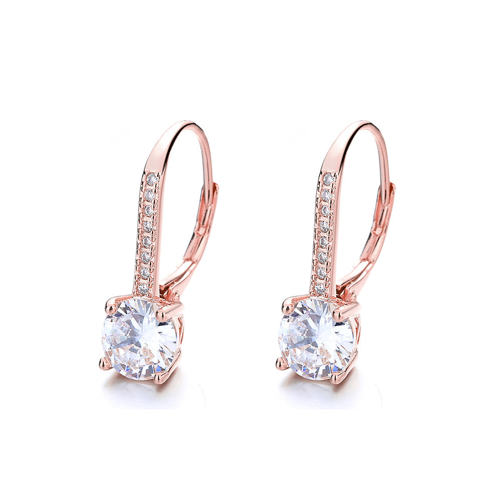 14K Gold Studded Crystal Leverback Earring