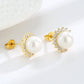 18k Gold and Sterling Silver & Cultured Pearl Halo Stud Earrings