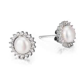 Sterling Silver & Cultured Pearl Halo Stud Earrings