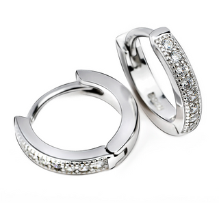 Amy and Annette 14K Gold and Sterling Silver & Simulated Diamond Huggie Hoop Earring