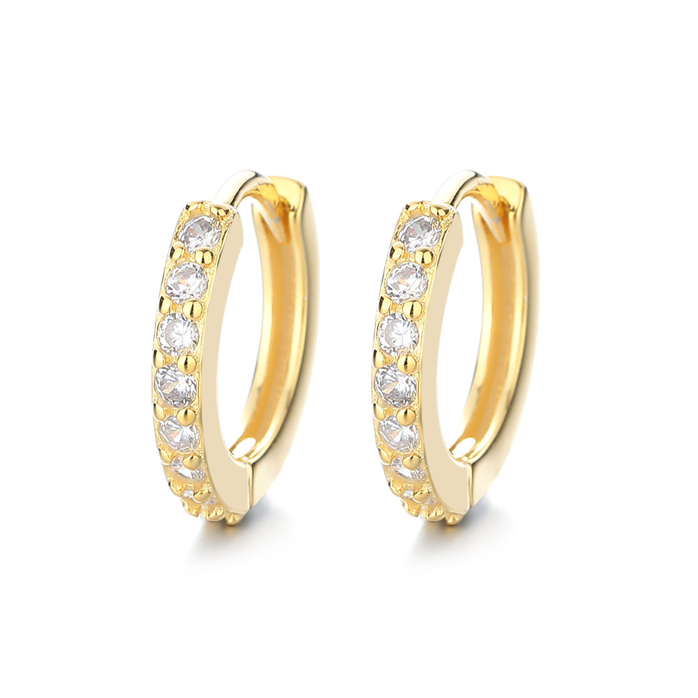 Amy and Annette 14K Gold and Sterling Silver & Simulated Diamond Huggie Hoop Earring