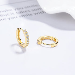 Amy and Annette 14K Gold and Sterling Silver & Simulated Diamond Huggie Hoop Earring