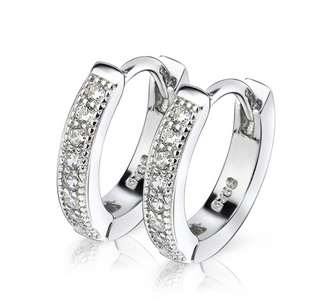 Amy and Annette 14K Gold and Sterling Silver & Simulated Diamond Huggie Hoop Earring