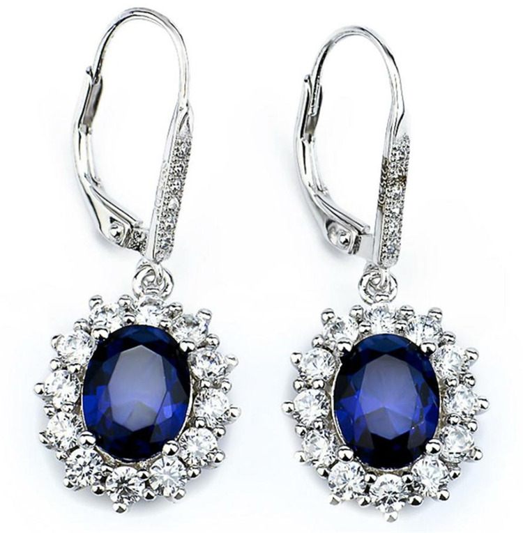18K White Gold Sapphire Halo Leverback Earrings