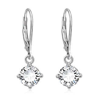 Amy and Annette 18K White Gold Leverback with Drop and Dangle Crystals