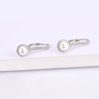 Halo Cultured Pearl Leverback Earrings in 18K White Gold