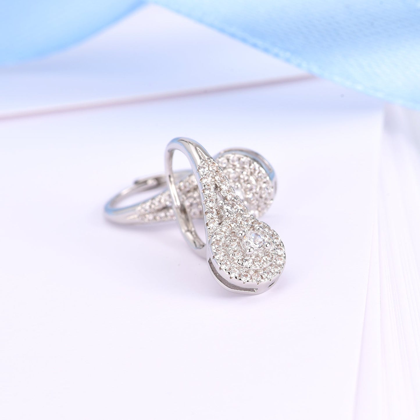 Studded Genuine Crystal Leverback Earring in 18K Rose or White Gold