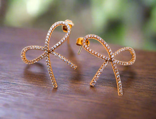 Golden Bow Tie Sparkle Earrings - Elegant Accessory