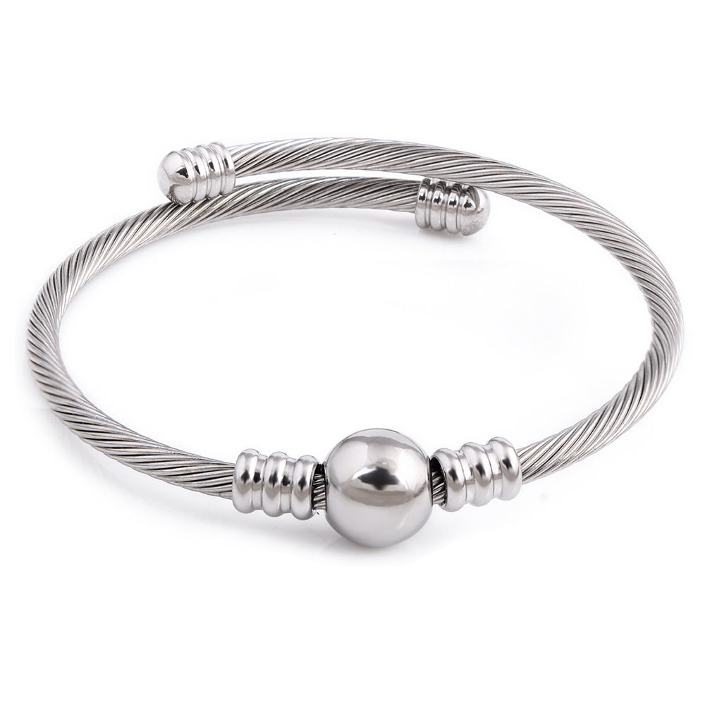 Stainless Steel Twist Ball Bracelet