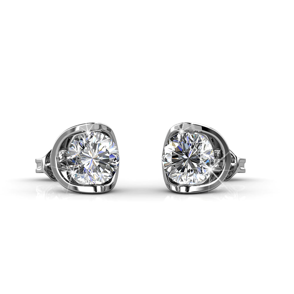 18K White Gold  over Sterling Silver Floating Halo Stud Earring with crystals from Swarovski