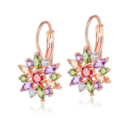 Amy and Annette Crystal Flower Lever-back Earring in 18K Gold