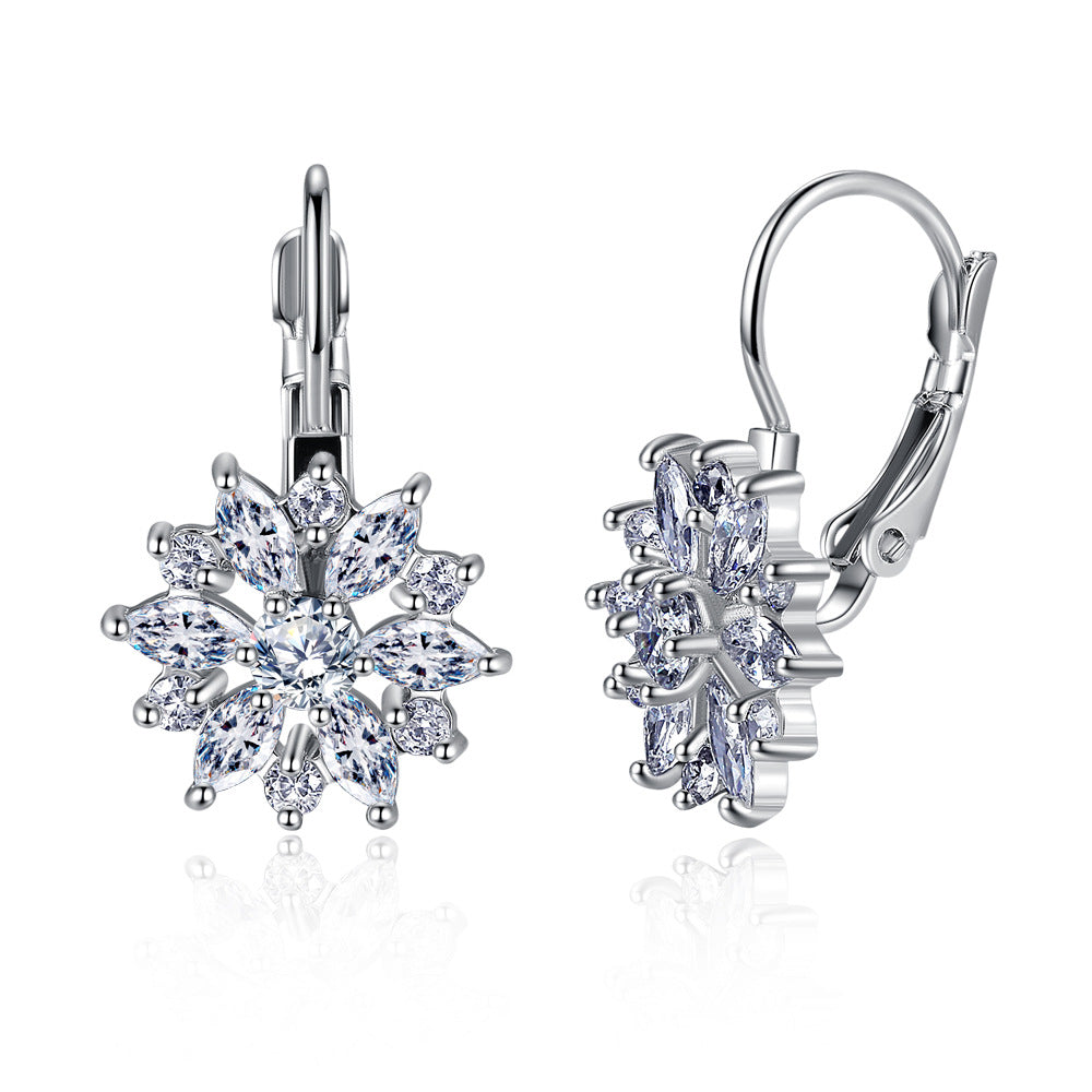 Amy and Annette Crystal Flower Lever-back Earring in 18K Gold