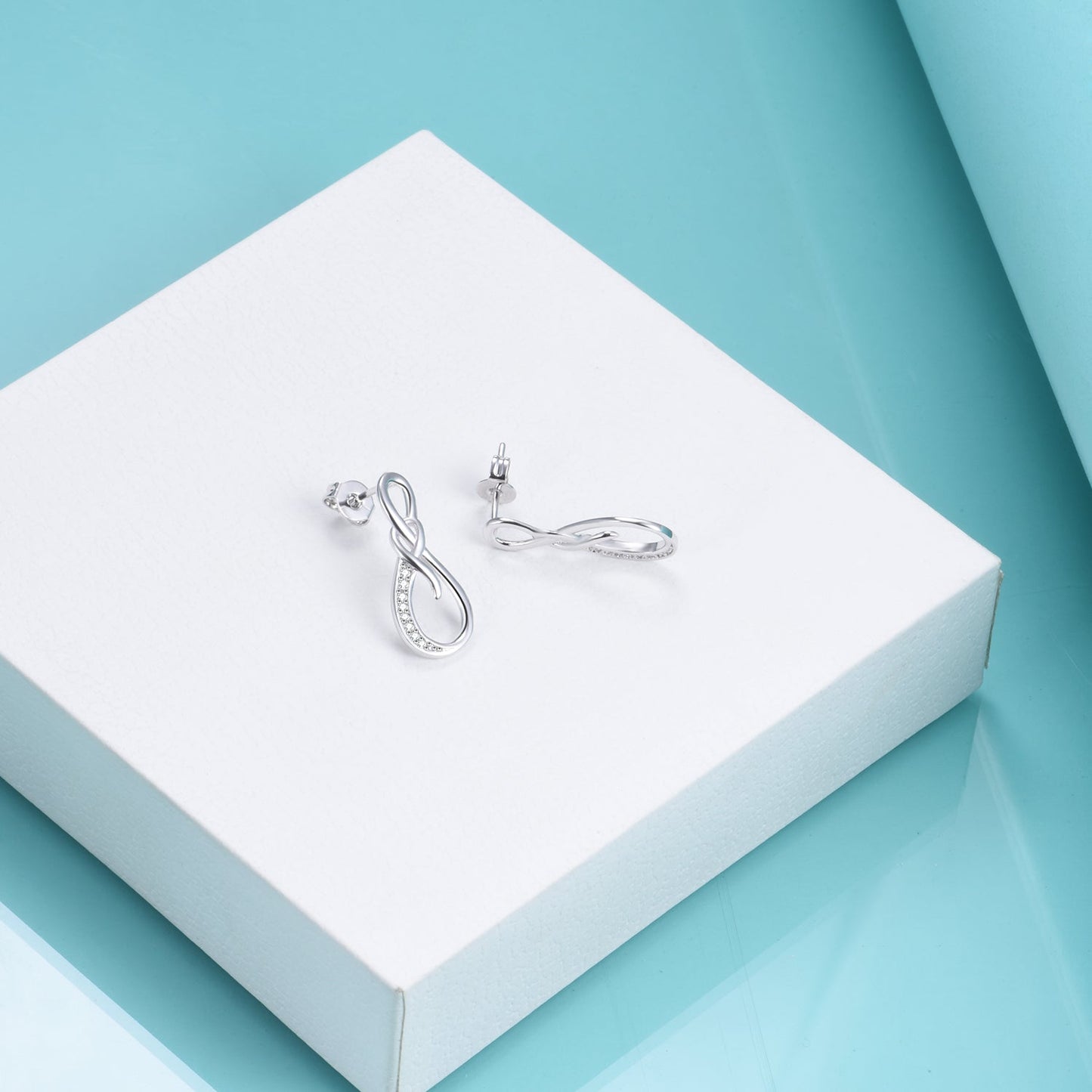 14K White Gold Infinity Earrings with Crystal