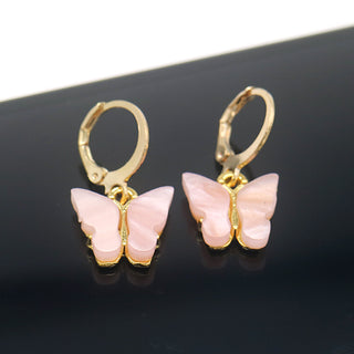 14K Gold and Lab Created Opal Butterfly Drop Earring
