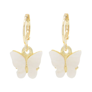 14K Gold and Lab Created Opal Butterfly Drop Earring