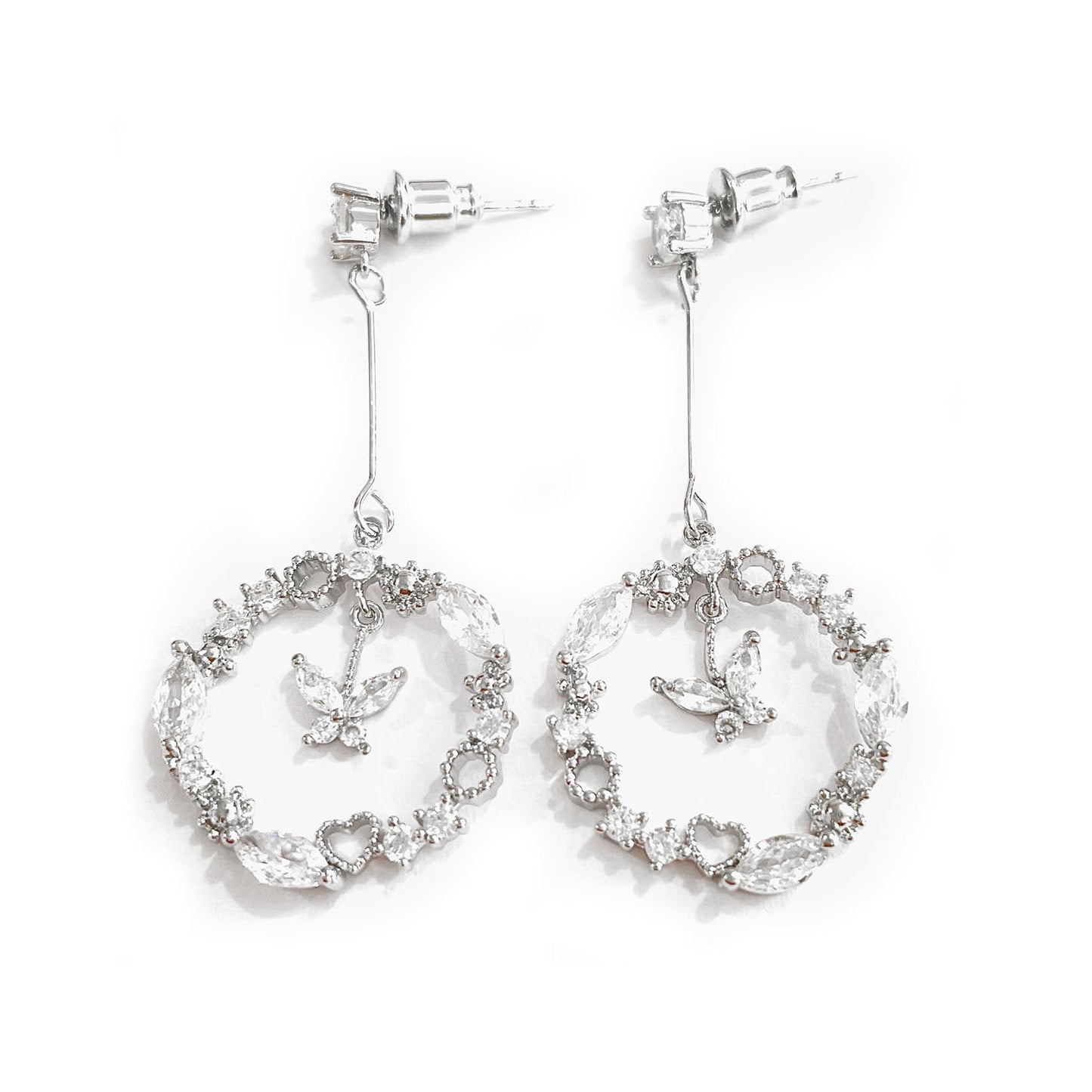 14K Gold Open Butterfly Drop Earring with Crystals