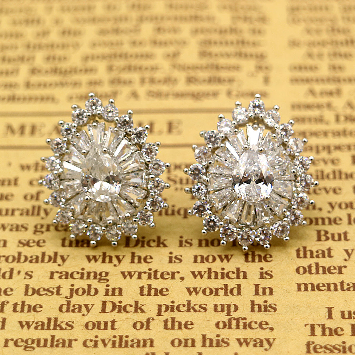 Silver-Tone Multi-Cut Tear Drop Earring with Genuine Crystals