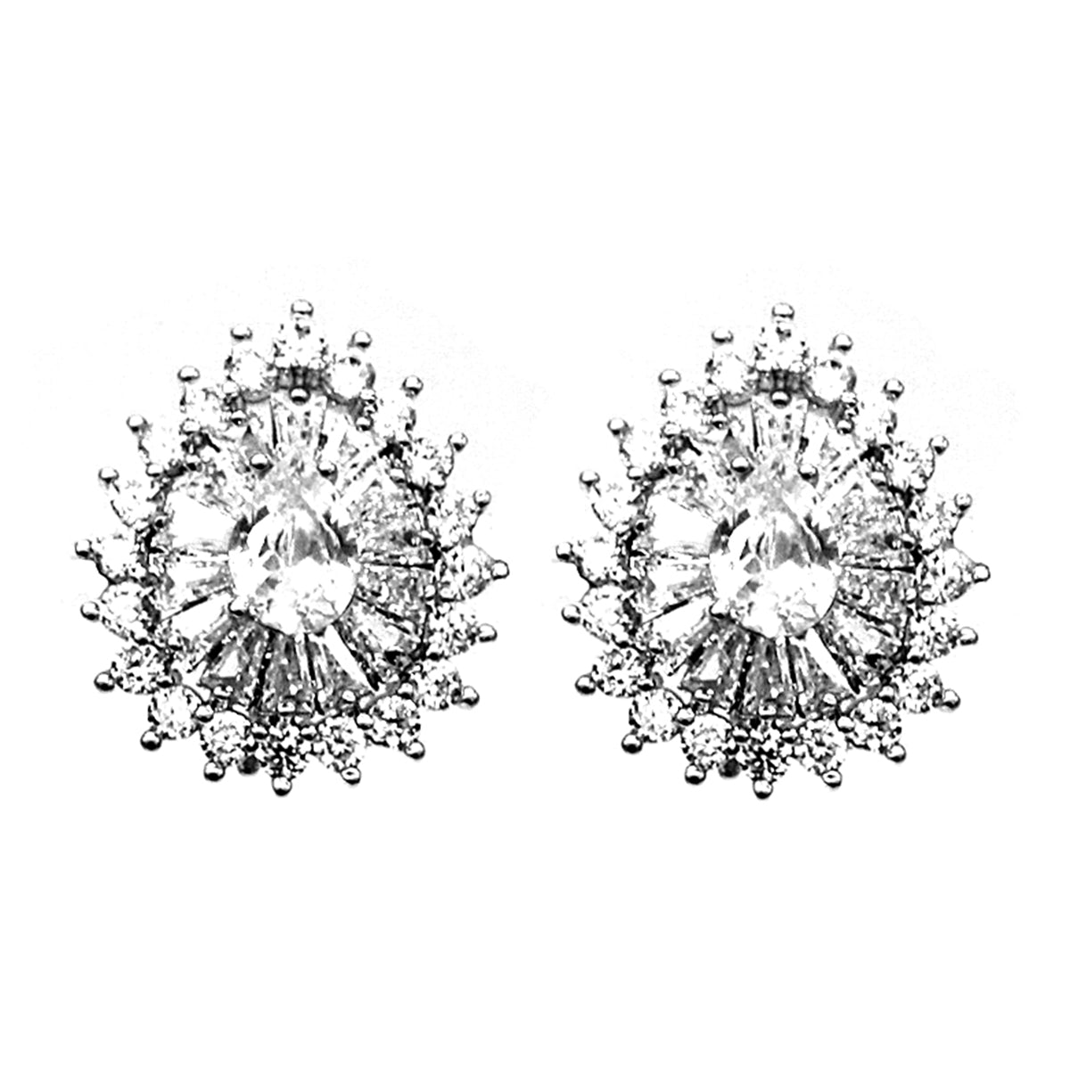 Silver-Tone Multi-Cut Tear Drop Earring with Genuine Crystals