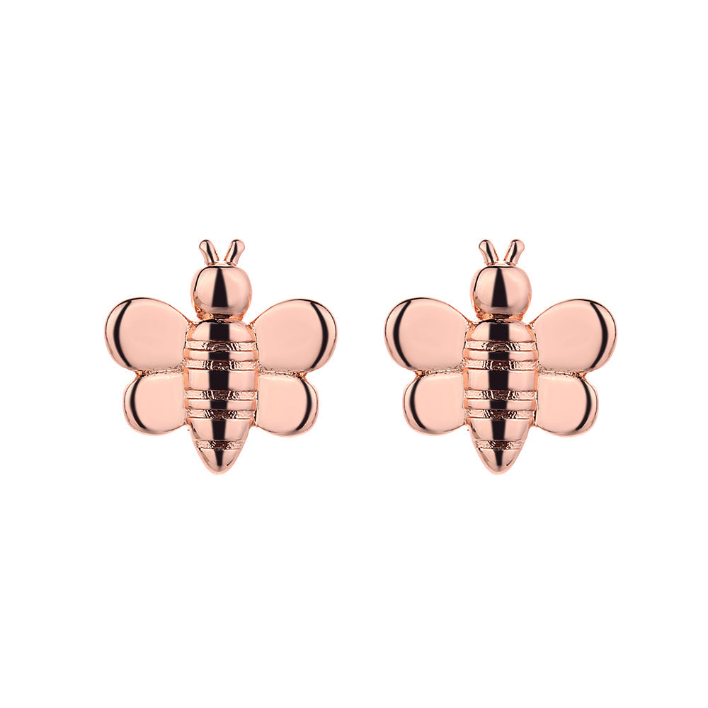 Sterling Silver and Rose Gold  Bee Stud Earrings