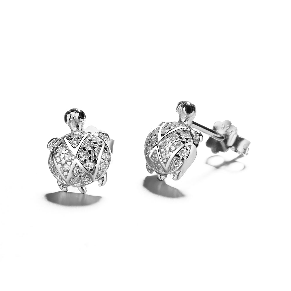 Sterling Silver Turtle Stud Earrings With Crystals