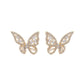 14k Gold and Sterling Silver Round and Baguette Butterfly Earrings with Crystals