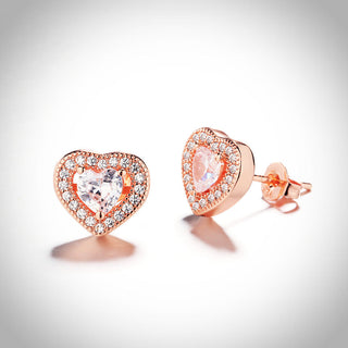 18K Rose Gold Over Sterling Silver Heart Earrings with Crystal