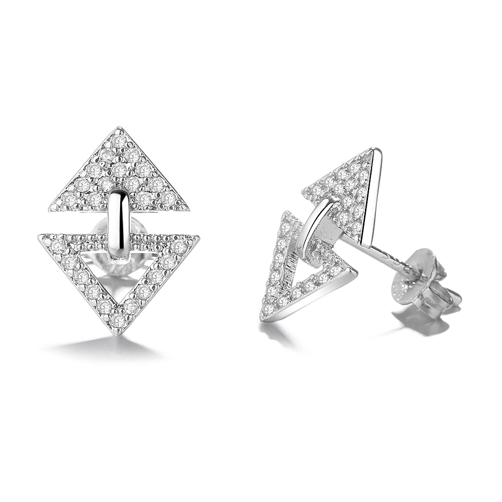 14K Rose Gold and Sterling Silver Triangle Studs with Crystals