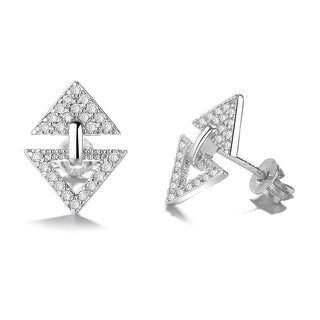 14K Rose Gold and Sterling Silver Triangle Studs with Crystals