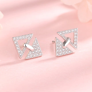 14K Rose Gold and Sterling Silver Triangle Studs with Crystals