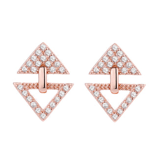 14K Rose Gold and Sterling Silver Triangle Studs with Crystals
