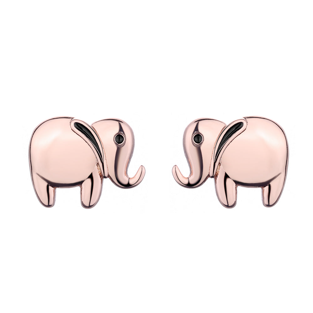 Sterling Silver Rose Gold Elephant Stud Earrings