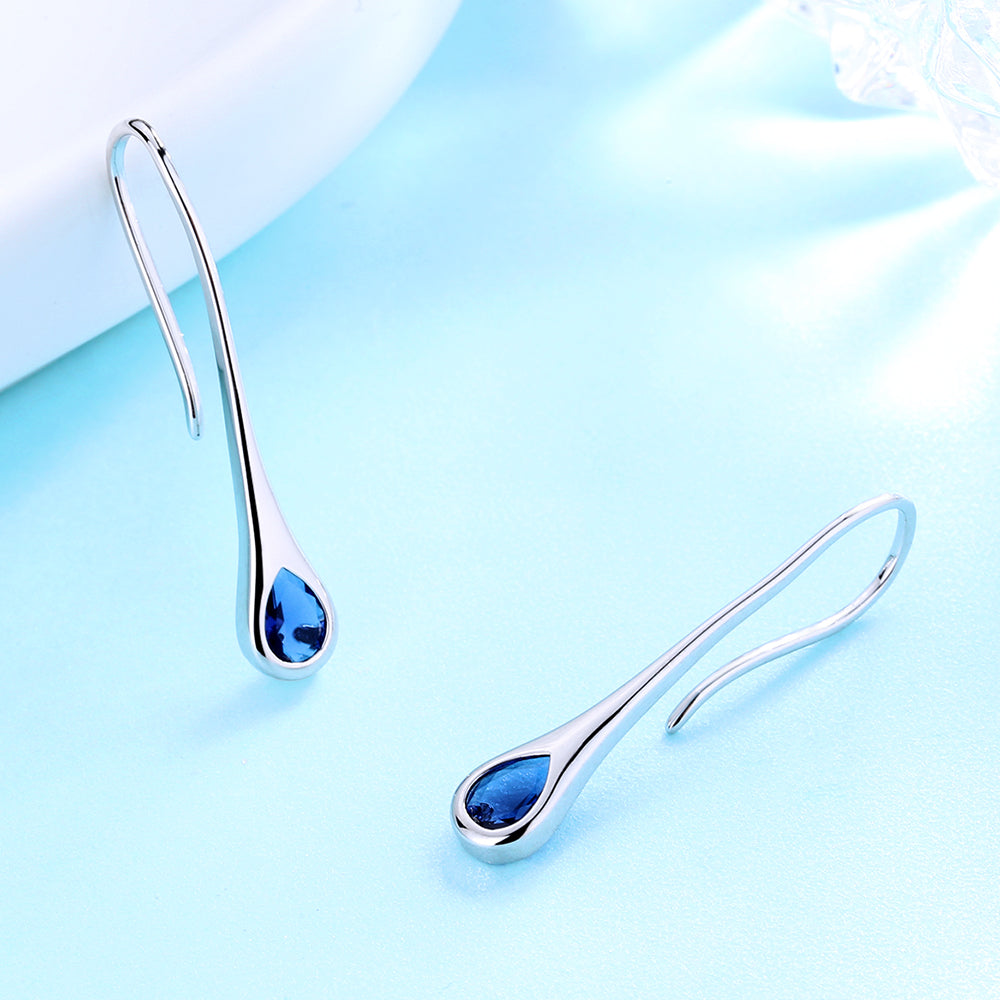 Amy and Annette Gemstone Sterling Silver Pull-through Minimalist Drop Earrings