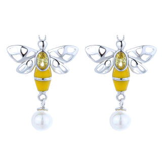 Sterling Silver Bee Earrings With Swarovski Crystals and Pearl