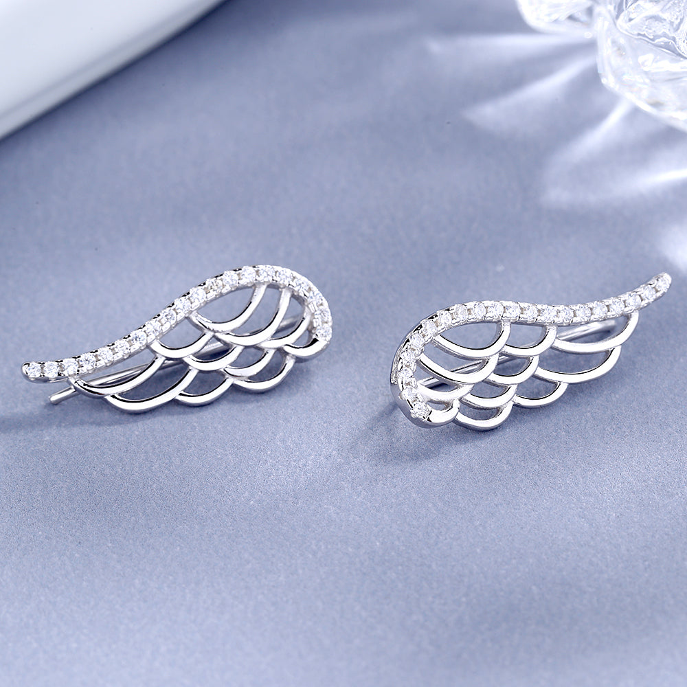 14K Gold Plated Angel Wing earring crawlers with Swarovski Crystals