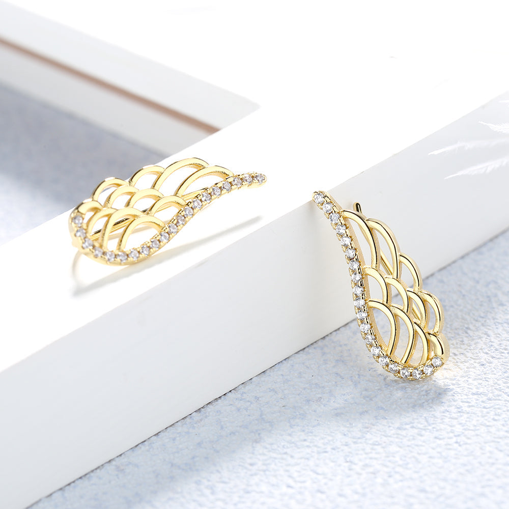 14K Gold Plated Angel Wing earring crawlers with Swarovski Crystals