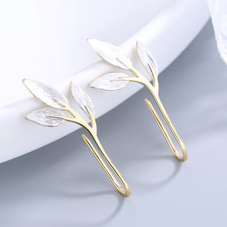 Handmade Sterling Silver and 14K Gold Pull-Through Leaf Earrings