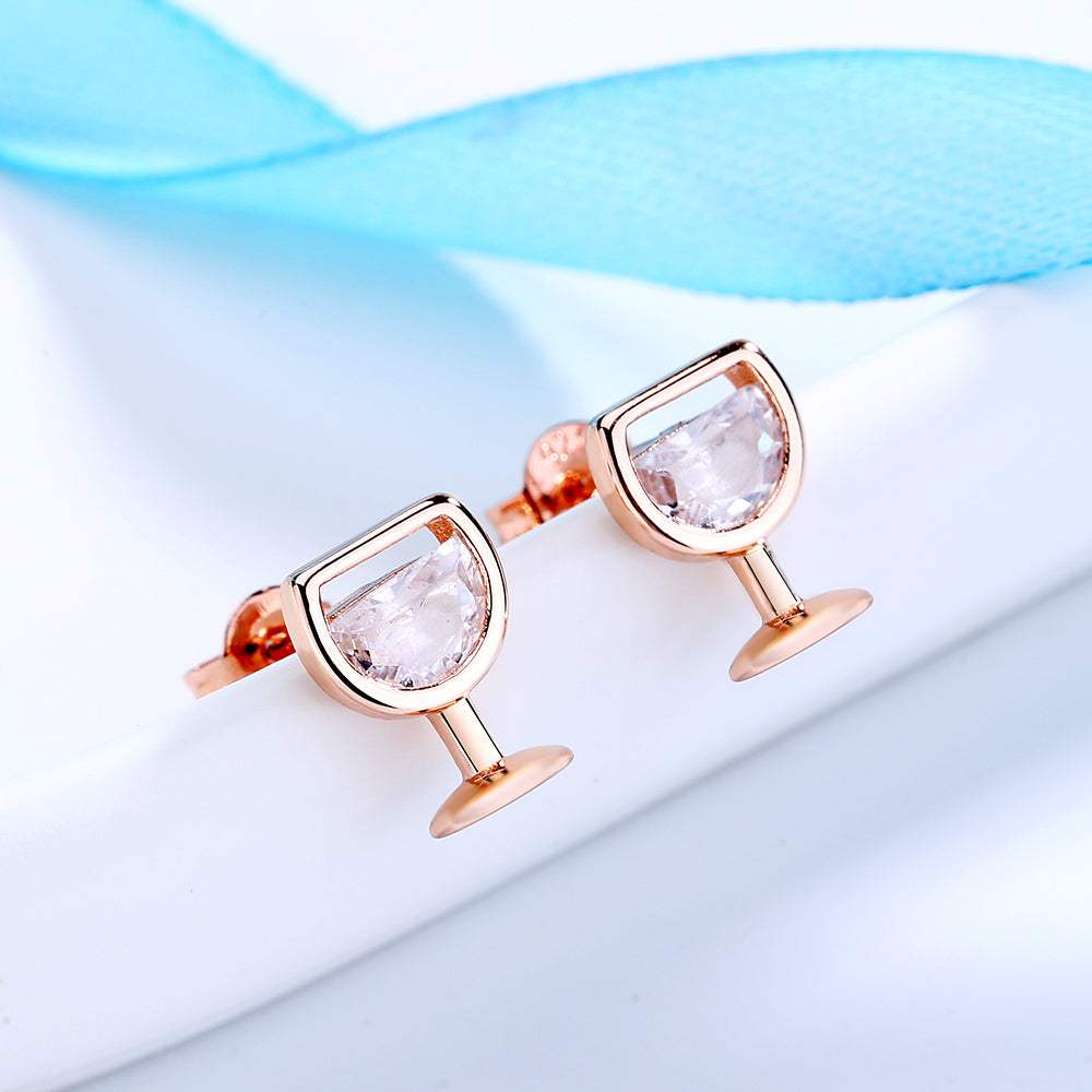 14K Rose Gold and Sterling Silver Wine Glasses Earrings with crystals from Swarovski
