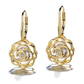 14K Gold Caged with crystals Rose Lever Back Earrings